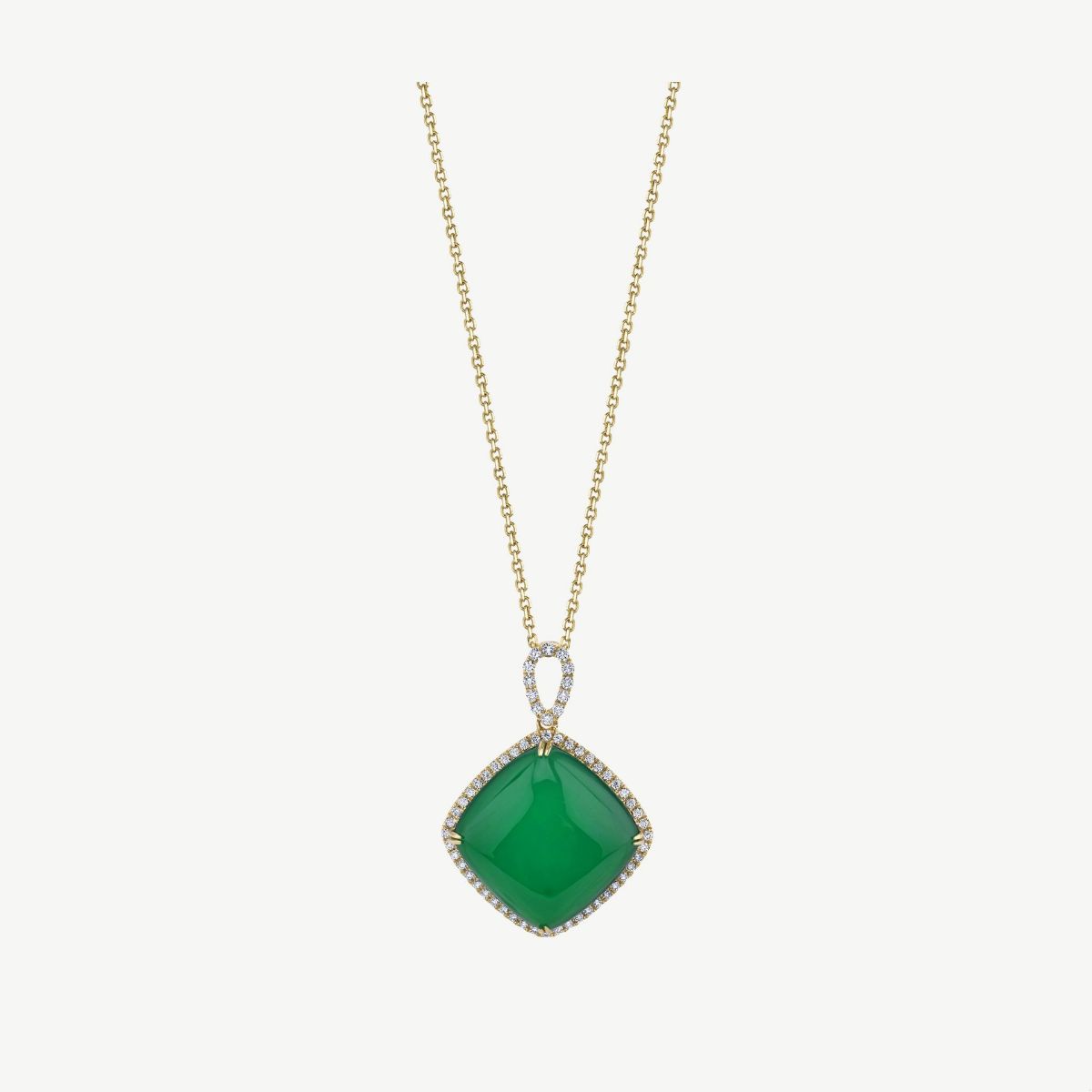 Picture of 14K Yellow Gold Green Onyx and Diamond Halo Pendant