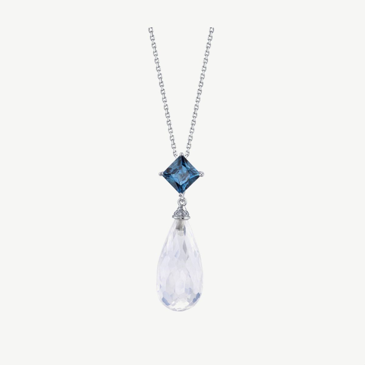 Picture of 14K White Gold London Blue Topaz and Moonstone Pendant