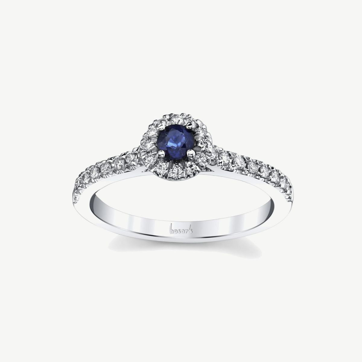 Picture of 14K White Gold Blue Sapphire Halo Cathedral Engagement Ring