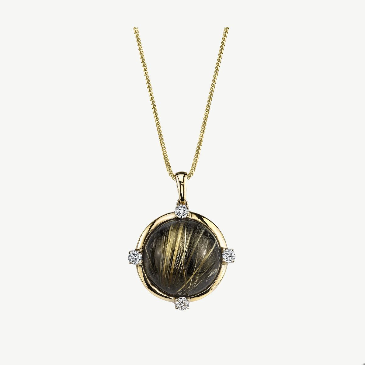 Picture of 14K Yellow Gold Assembled Rutilated Quartz, Hematite, and Diamond Pendant