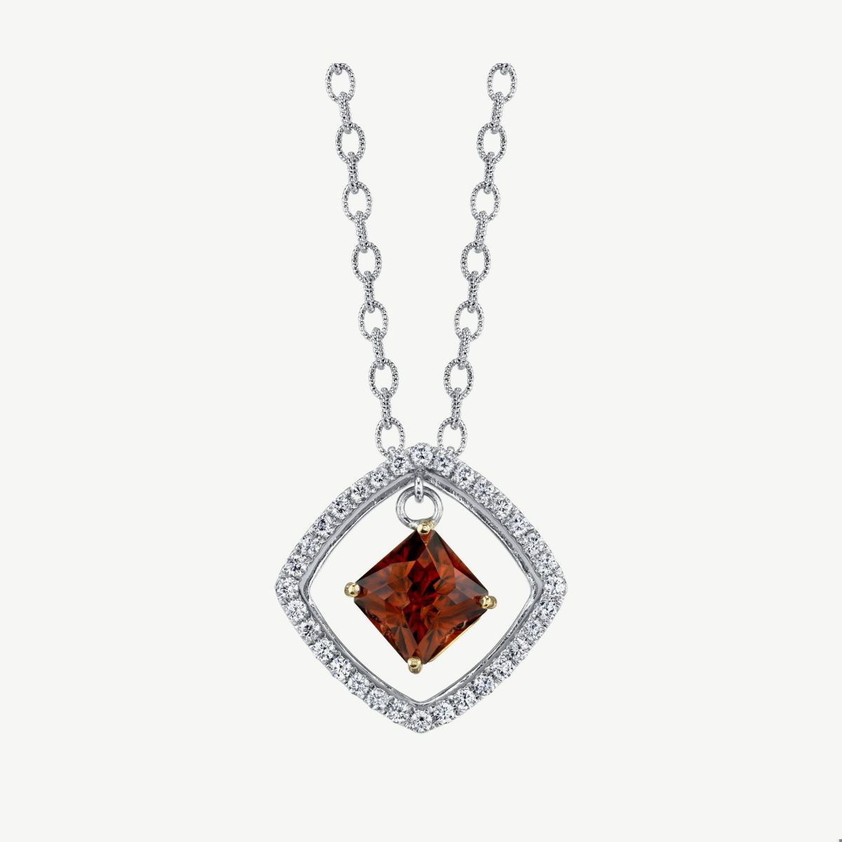 Picture of 14K White Gold Cognac Zircon and Diamond Pendant