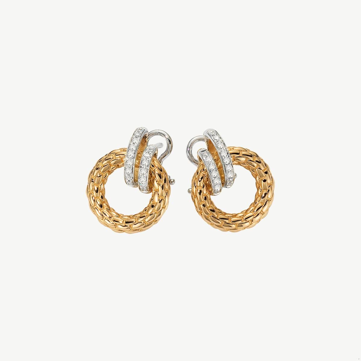 Picture of Fope Solo 18kt Gold & Diamond Circle Drop Earrings