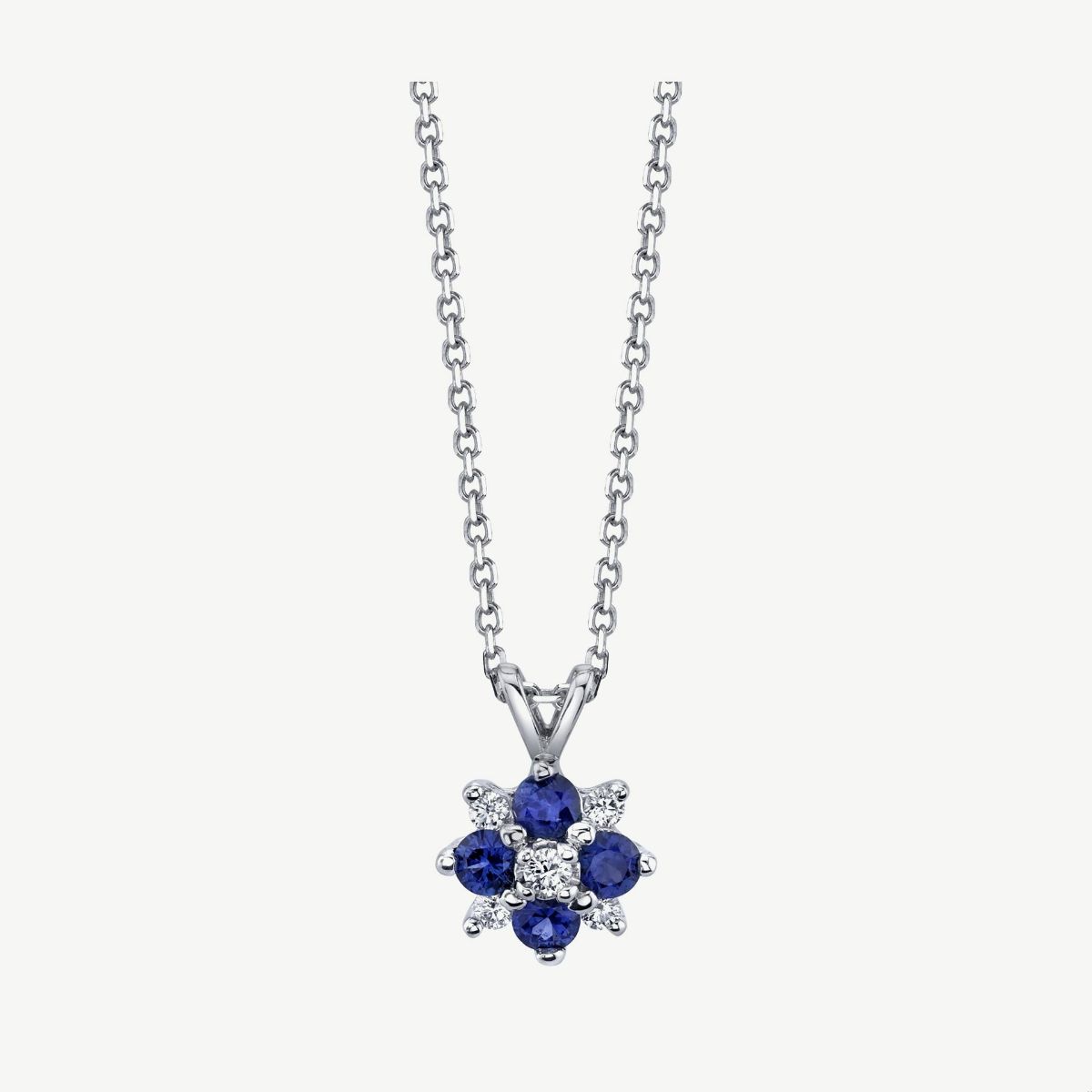 Picture of 14K White Gold Blue Sapphire and Diamond Pendant