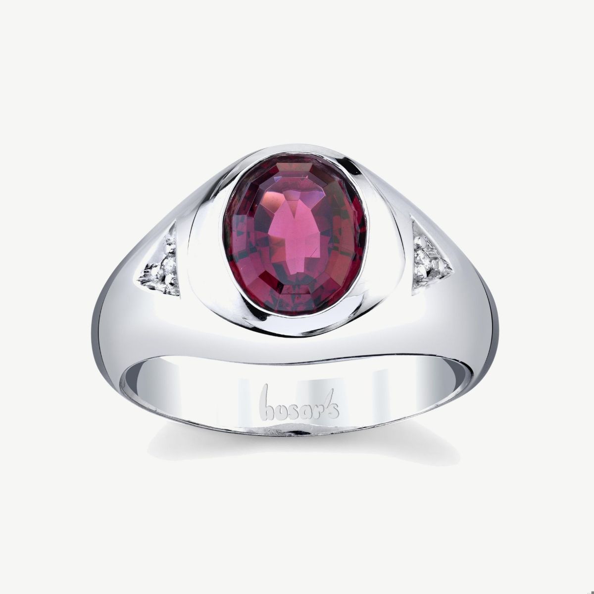 Picture of 14K White Gold Oval Red Garnet and Diamond Signet Ring