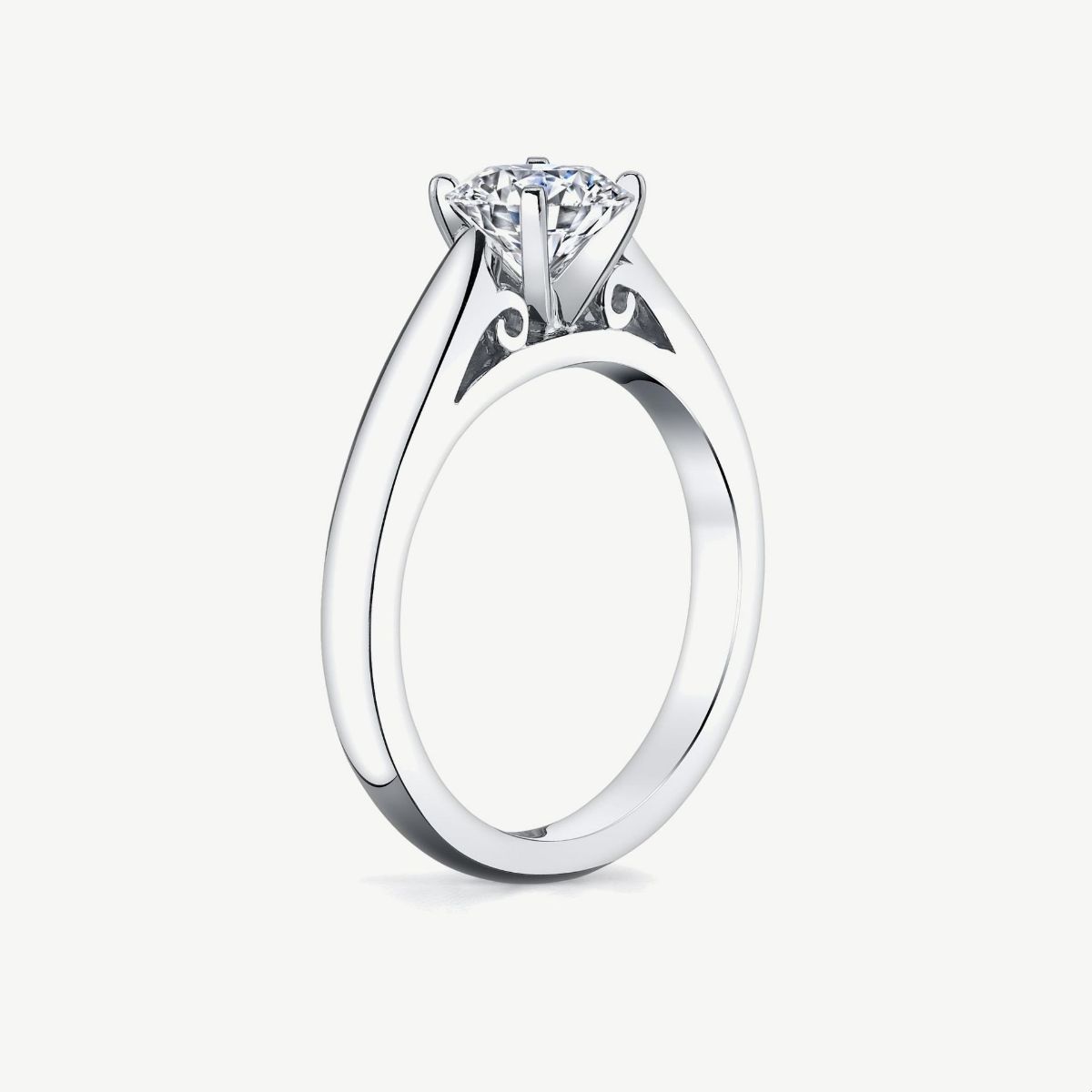 Picture of 14K White Gold Solitaire Ring with Tapered Cathedral and Filigree Detail