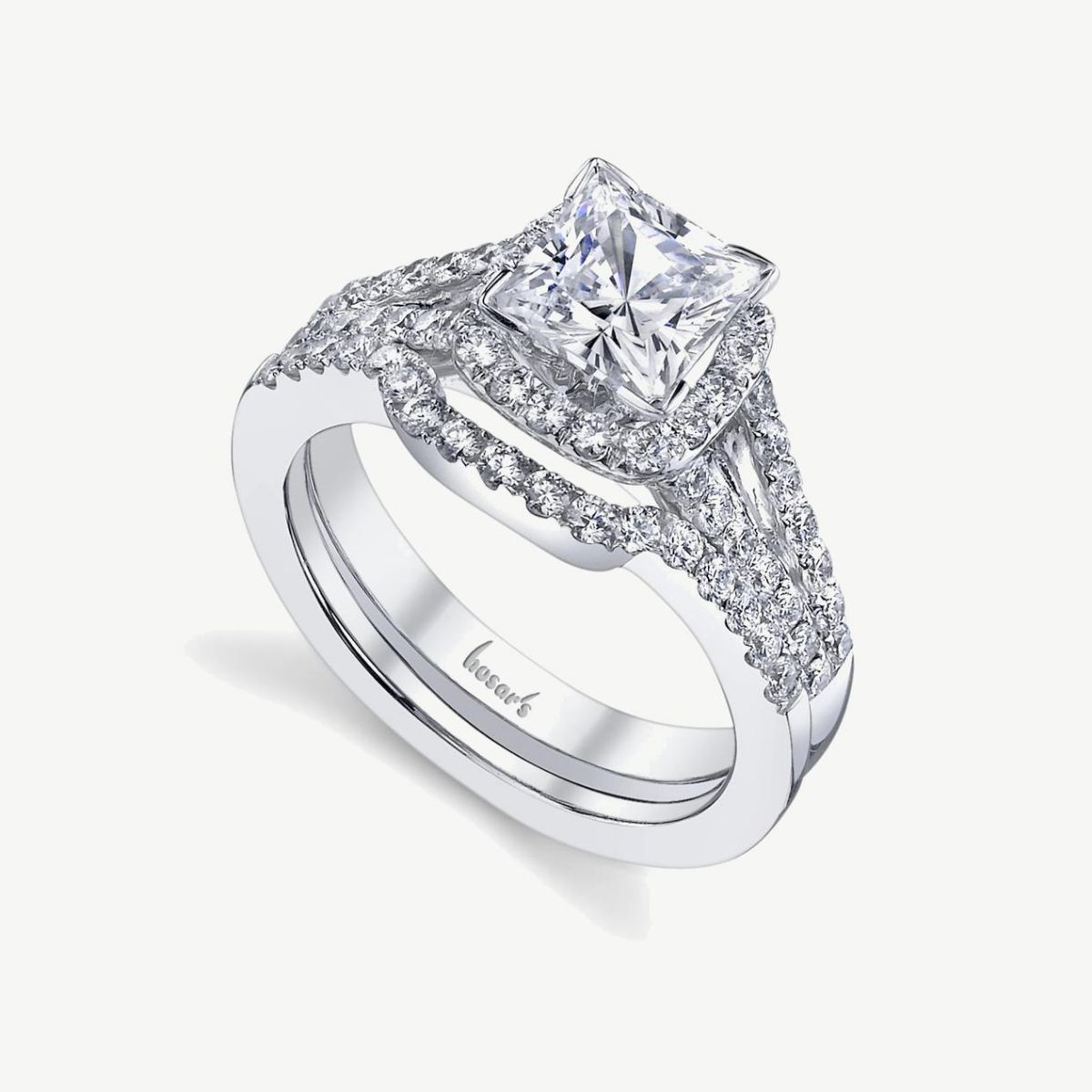 Picture of 14K White Gold Halo Cushion Cut Split Shank Diamond Ring