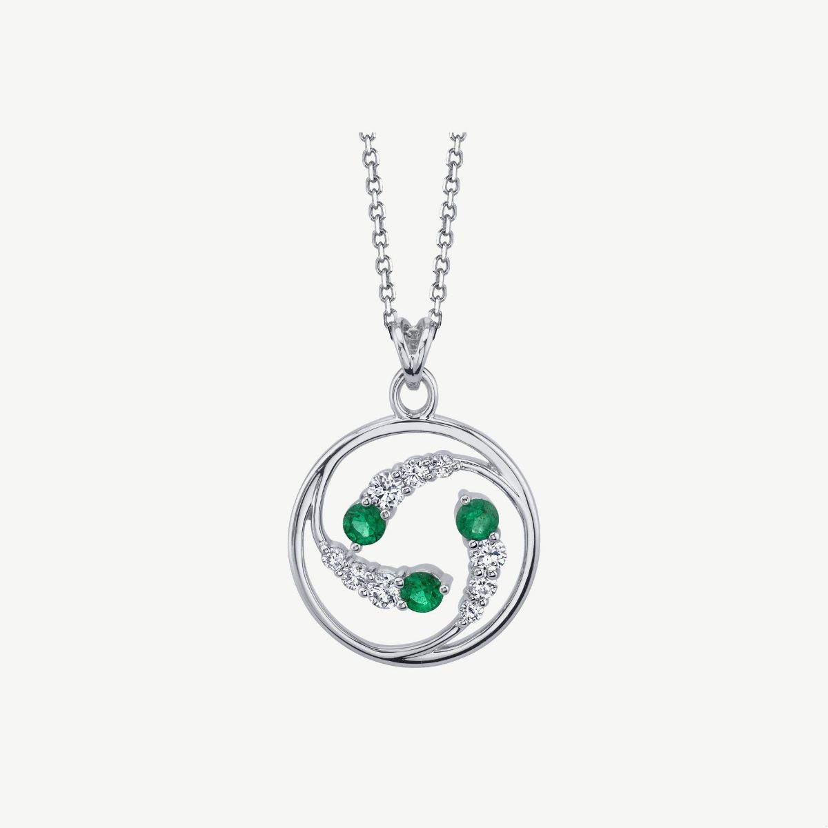 Picture of 14K White Gold Natural Emerald and Diamond Circle Pendant