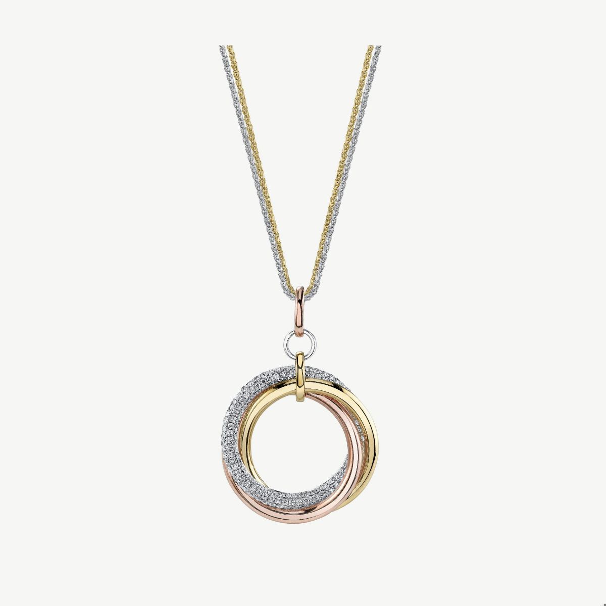 Picture of 14K Gold Triple Circle Intertwined Pendant with Pave Set Rounds