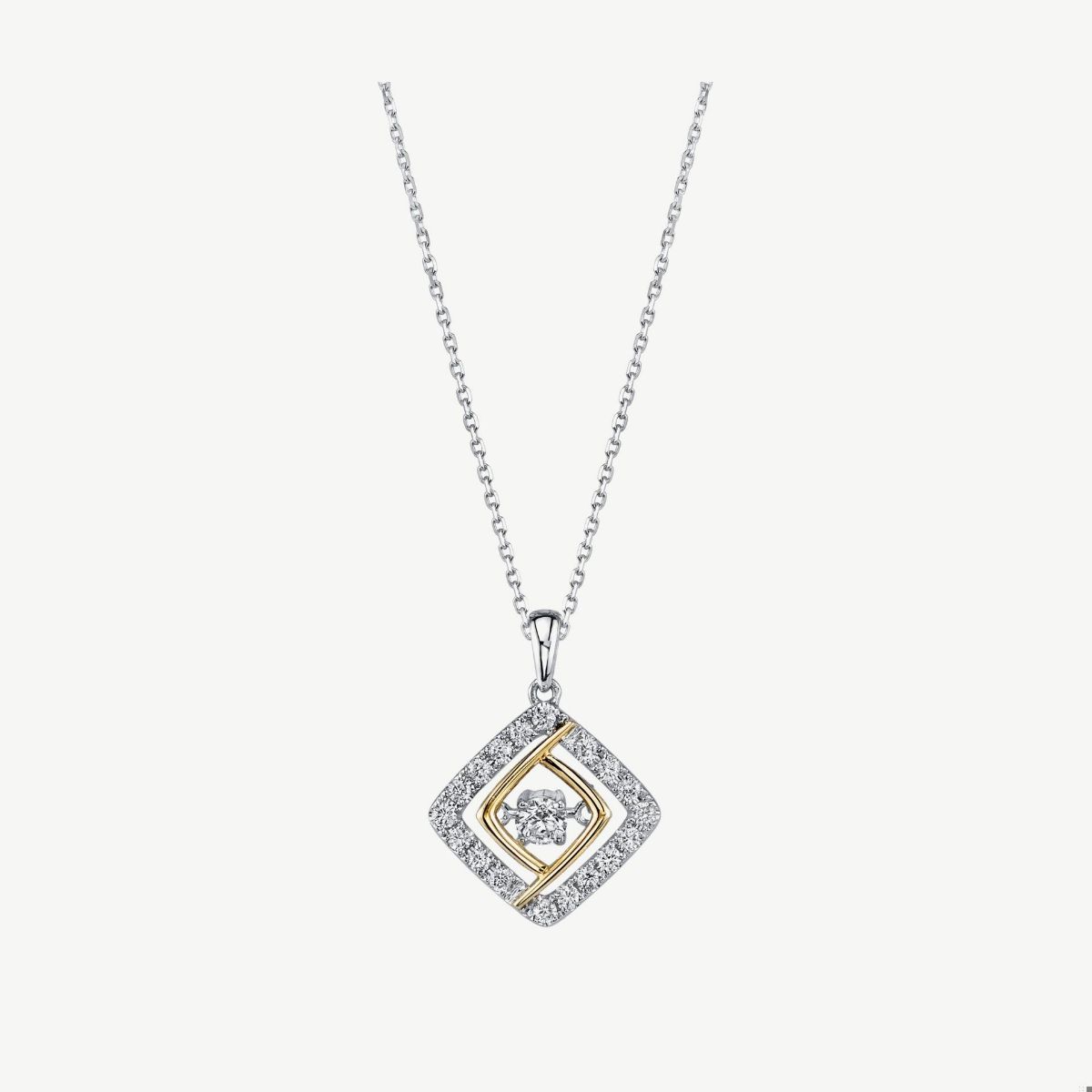 Picture of 14K Gold Square Diamond Pendant with Movable Center Stone and Yellow Gold Accent