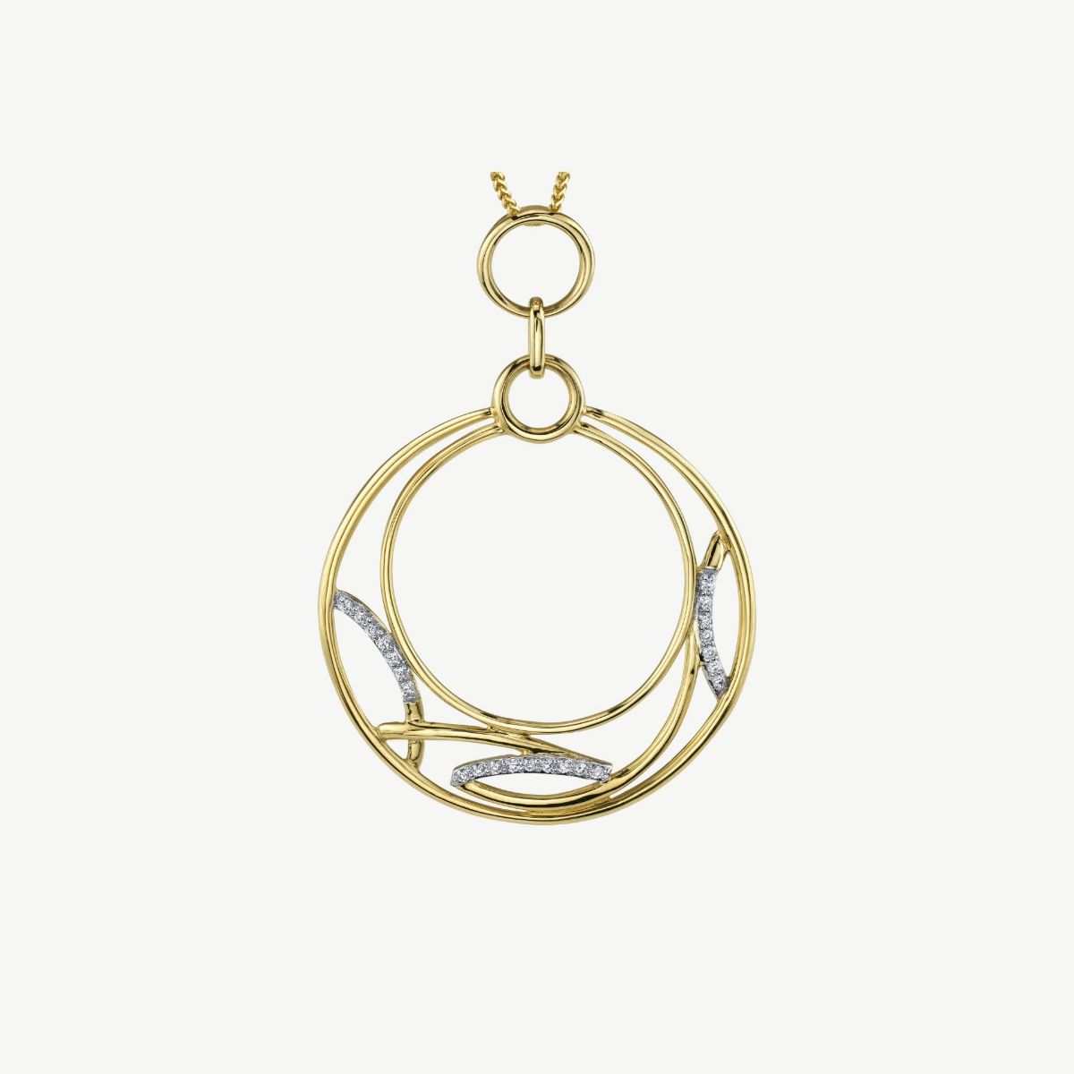 Picture of 14K Yellow Gold Artistic Diamond Circle Pendant – Double Circle Design