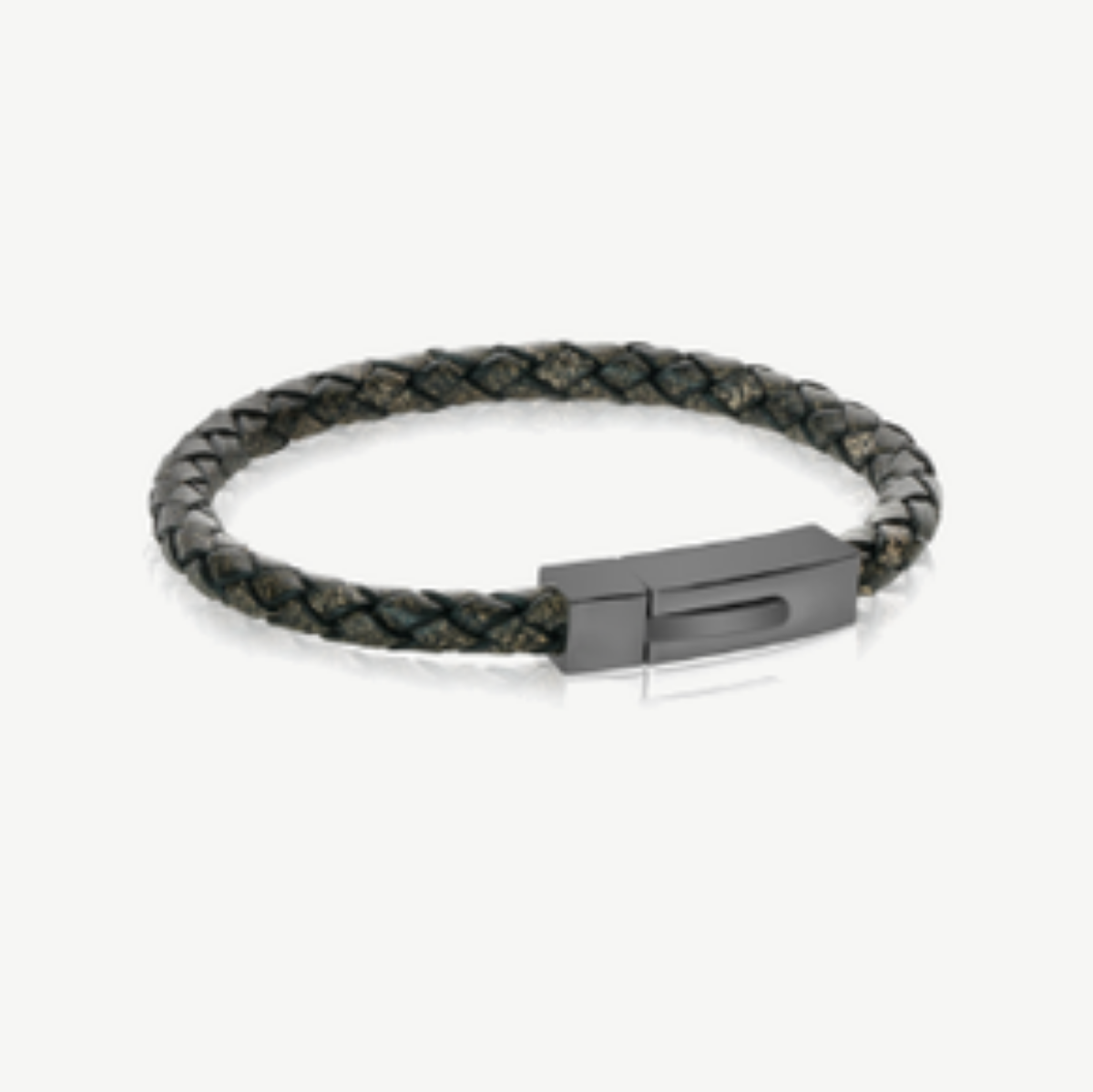 Picture of ANCIO Bracelet 8.5" Braided Vintage Black Leather with Matte Black IP Stainless Steel Clasp