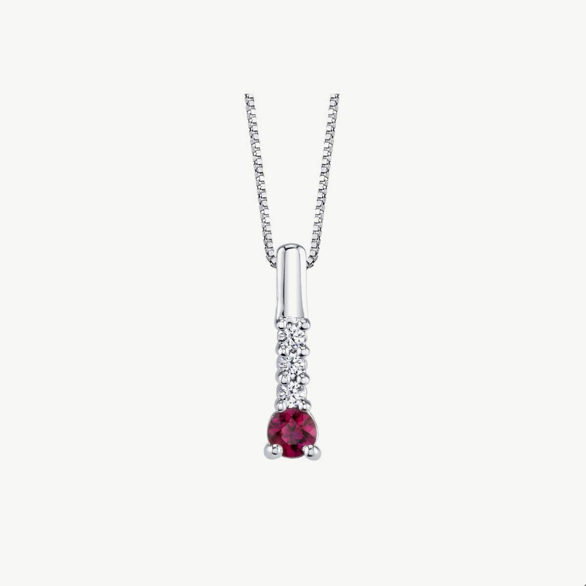 Picture of 14K Gold Ruby Stick Pendant with Graduated Prong Set Rounds