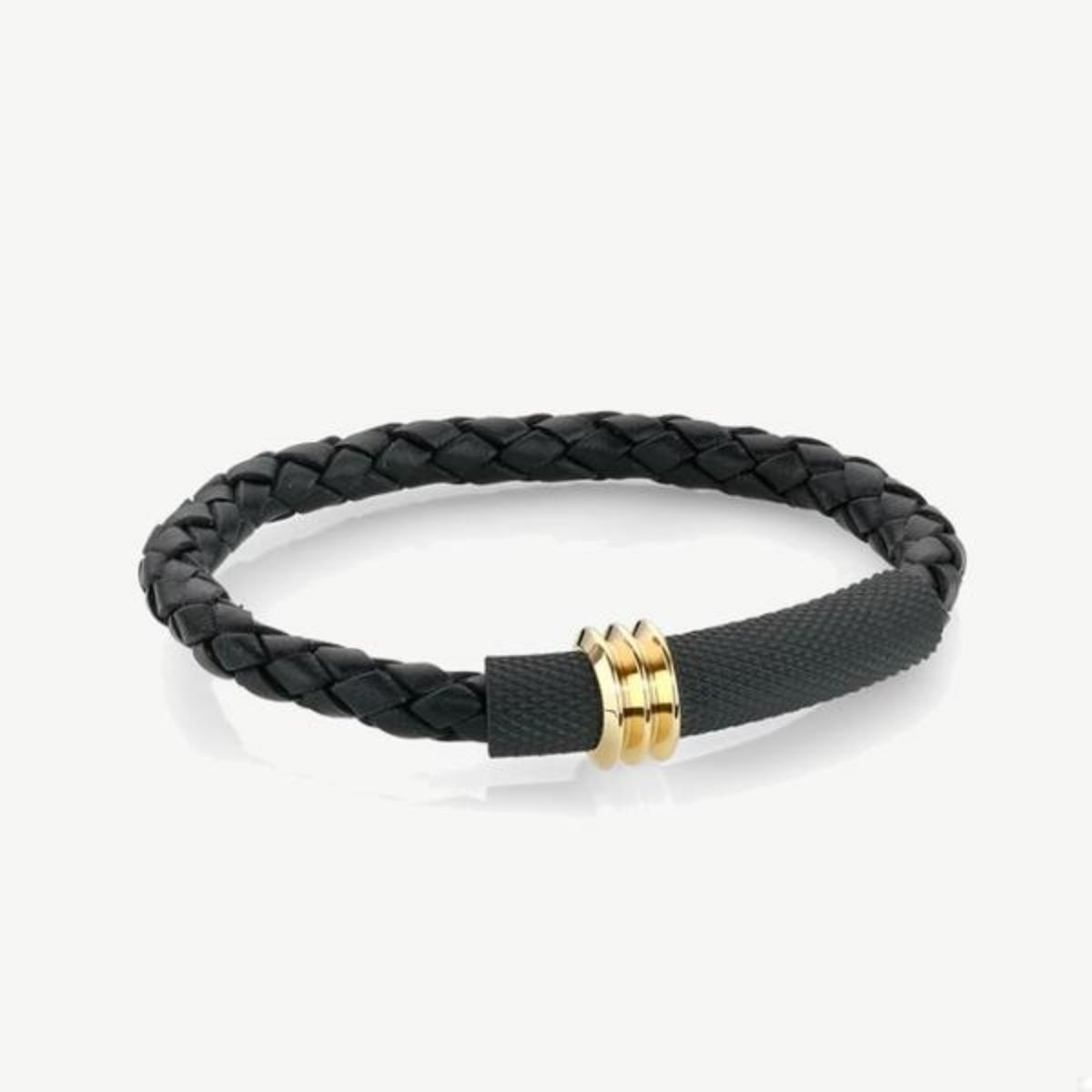 Picture of LEO Bracelet with Black Leather and Yellow IP Accent