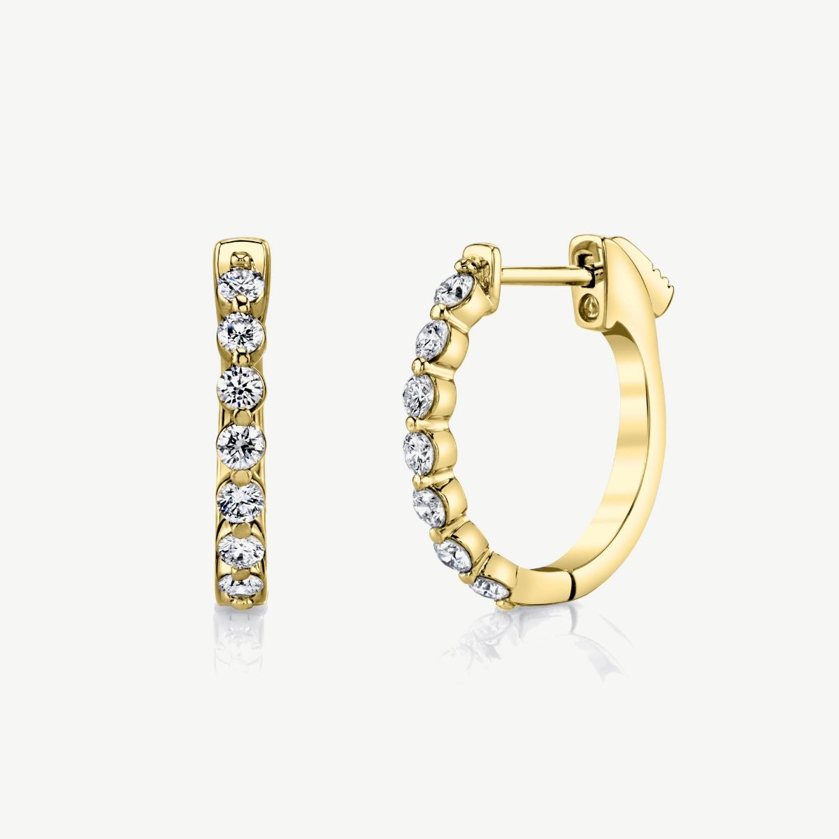 Picture of 14K Gold Oval-Shaped Diamond Hoop Earrings with Shared Prong Set Stones