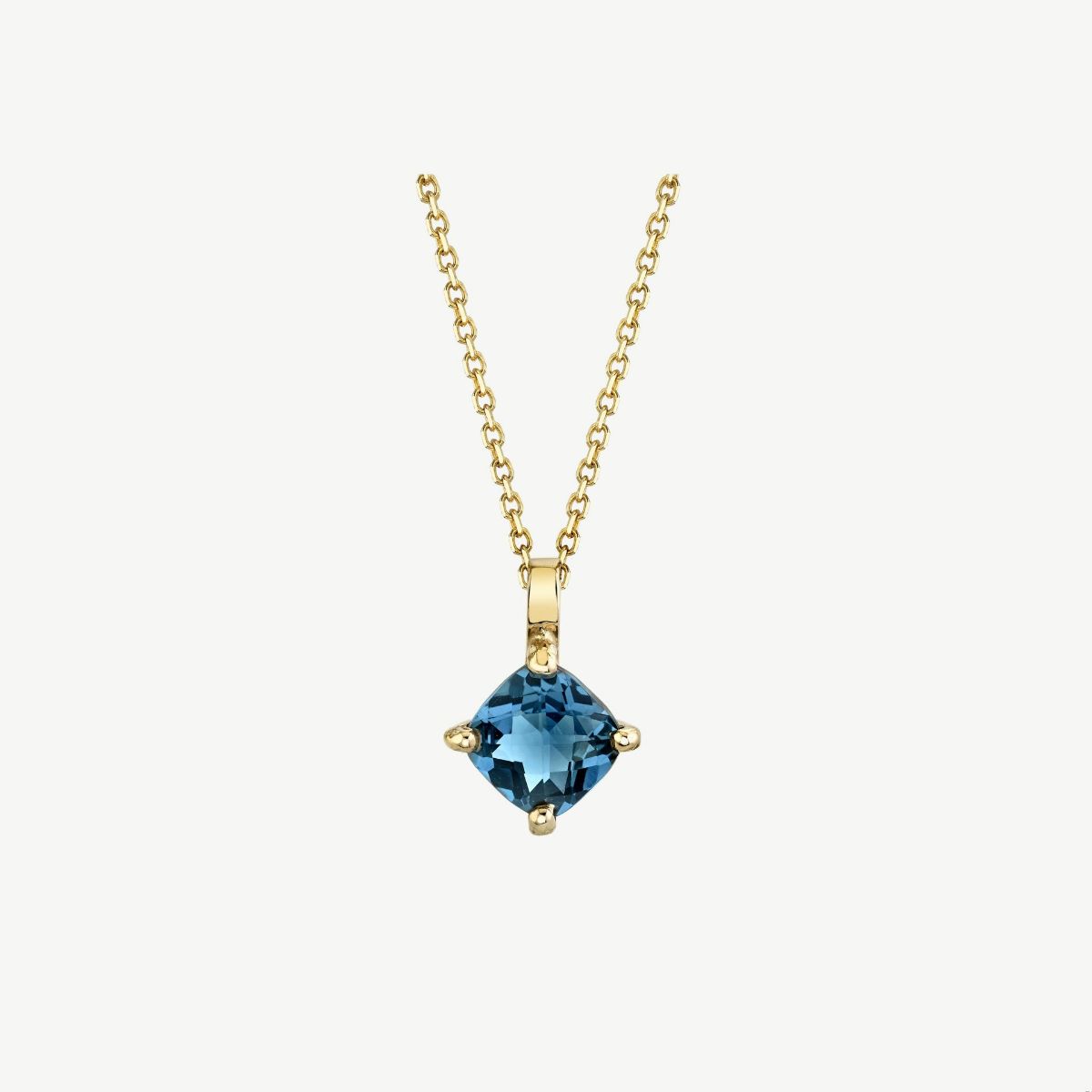 Picture of 14K Gold Blue Topaz Cushion Cut Pendant with Solid Bale