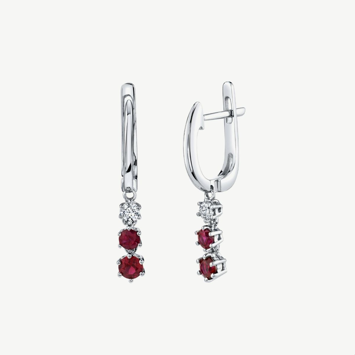 Picture of 14K White Gold Natural Ruby and Diamond Drop Hoop Earrings