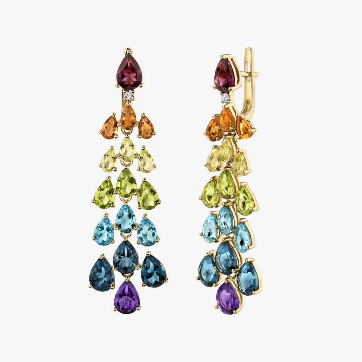 Picture of 14K Yellow Gold Cascading Natural Multi-Color Gemstone Dangle Earrings