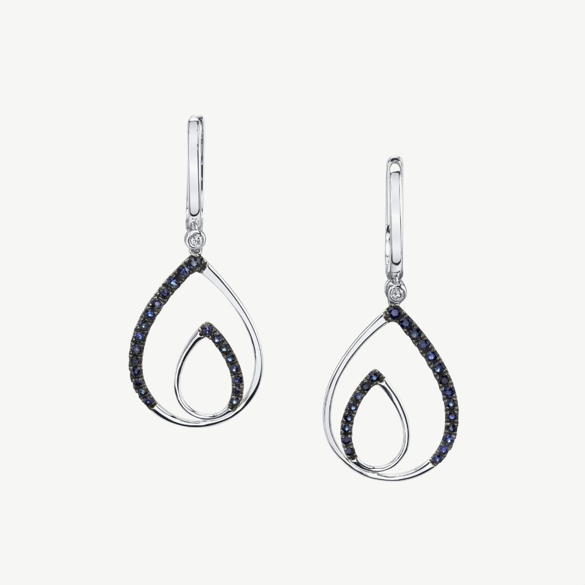 Picture of 14K White Gold Sapphire Double Tear Drop Dangle Earrings