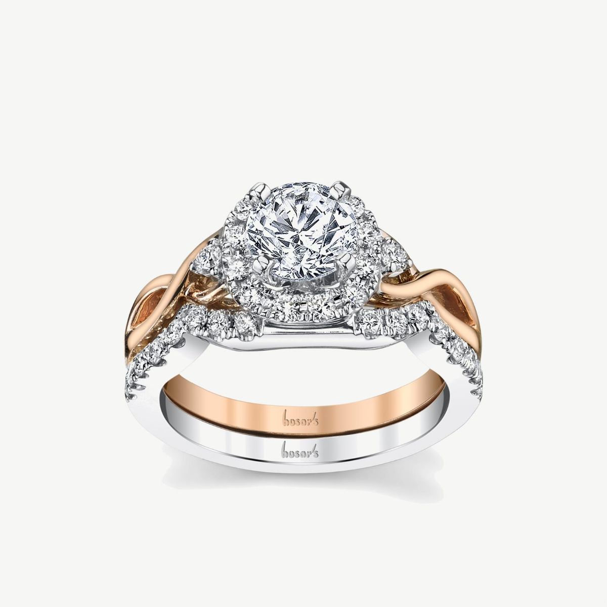 Picture of 14K White and Rose Gold Cushion Halo Diamond Ring with Open Twist