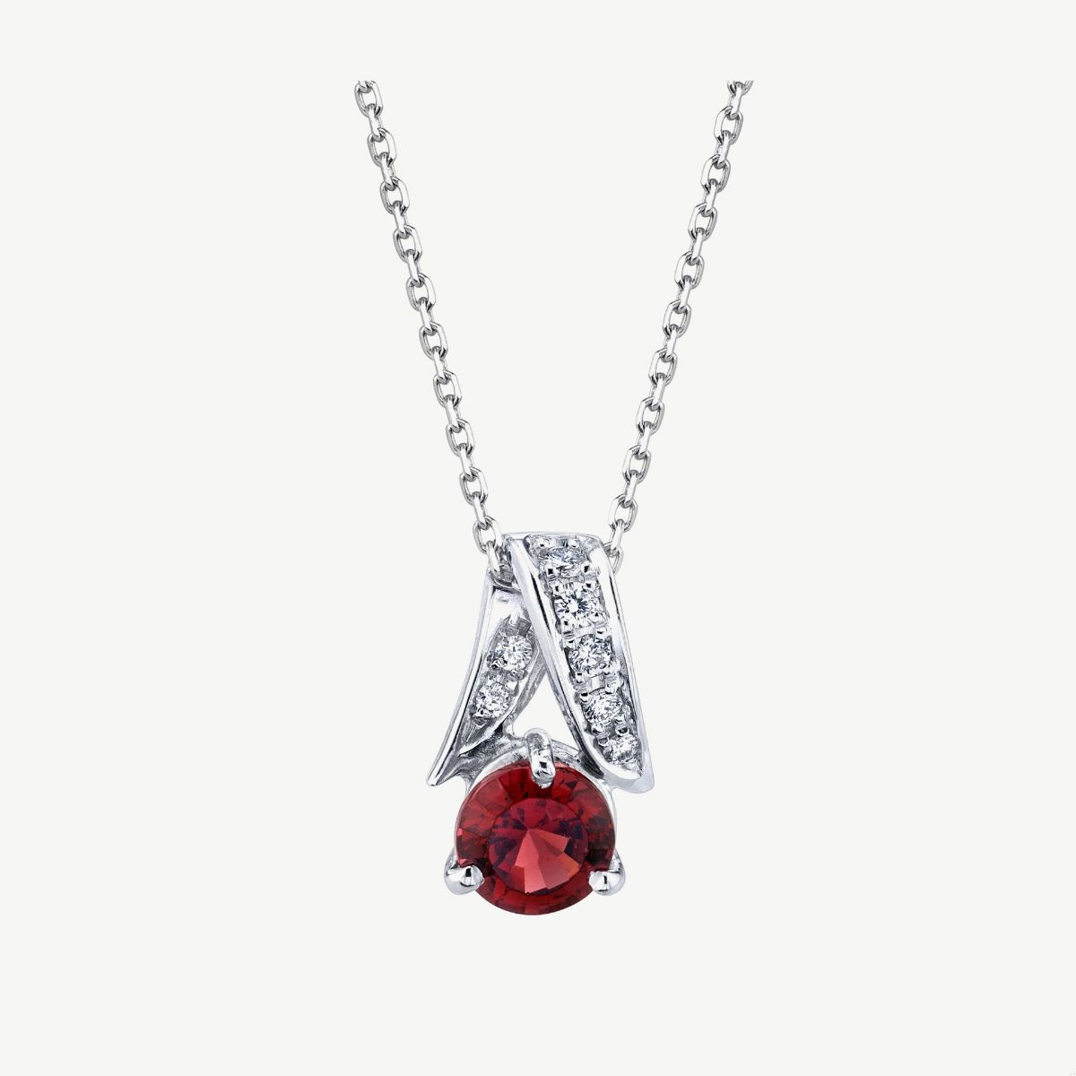 Picture of 14K White Gold Rhodolite Garnet and Diamond Ribbon Pendant