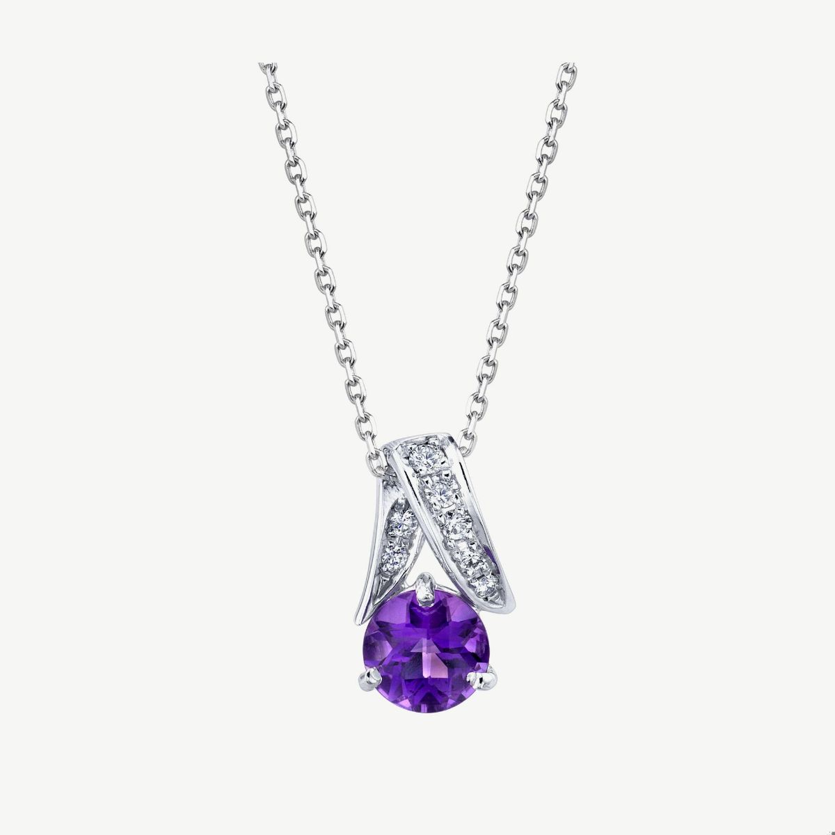 Picture of 14K White Gold Round Amethyst and Diamond Pendant