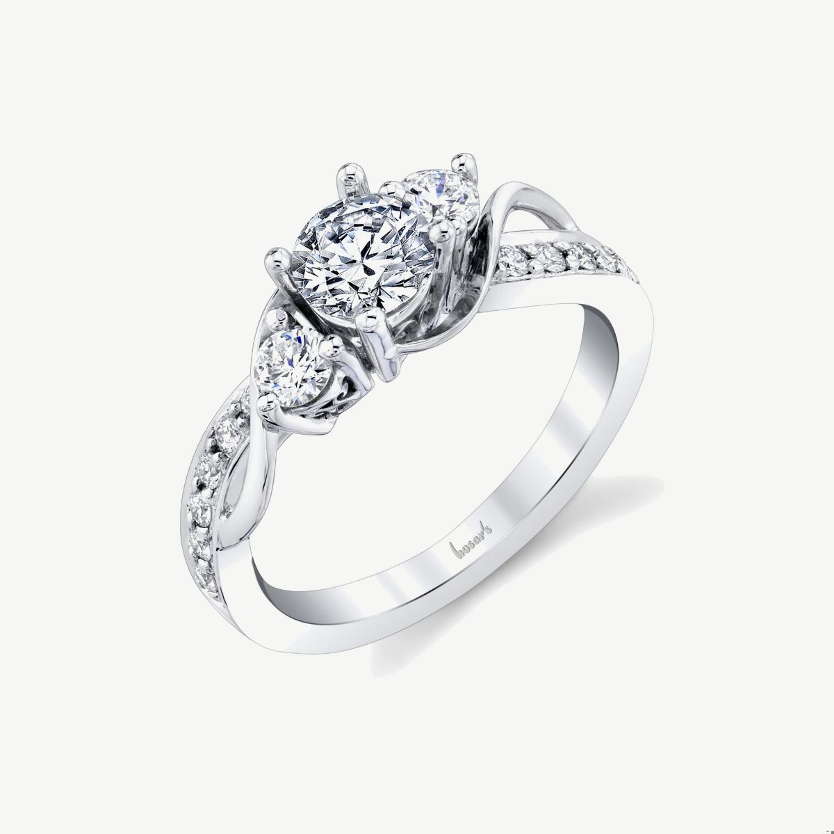 Picture of 14K White Gold Three-Stone Engagement Ring with Gold Ribbon Design