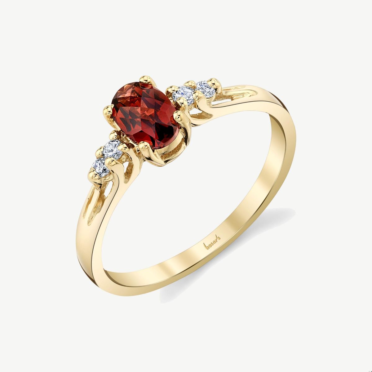 Picture of 14K Yellow Gold Garnet and Diamond Five Stone Ring with Cathedral Shank