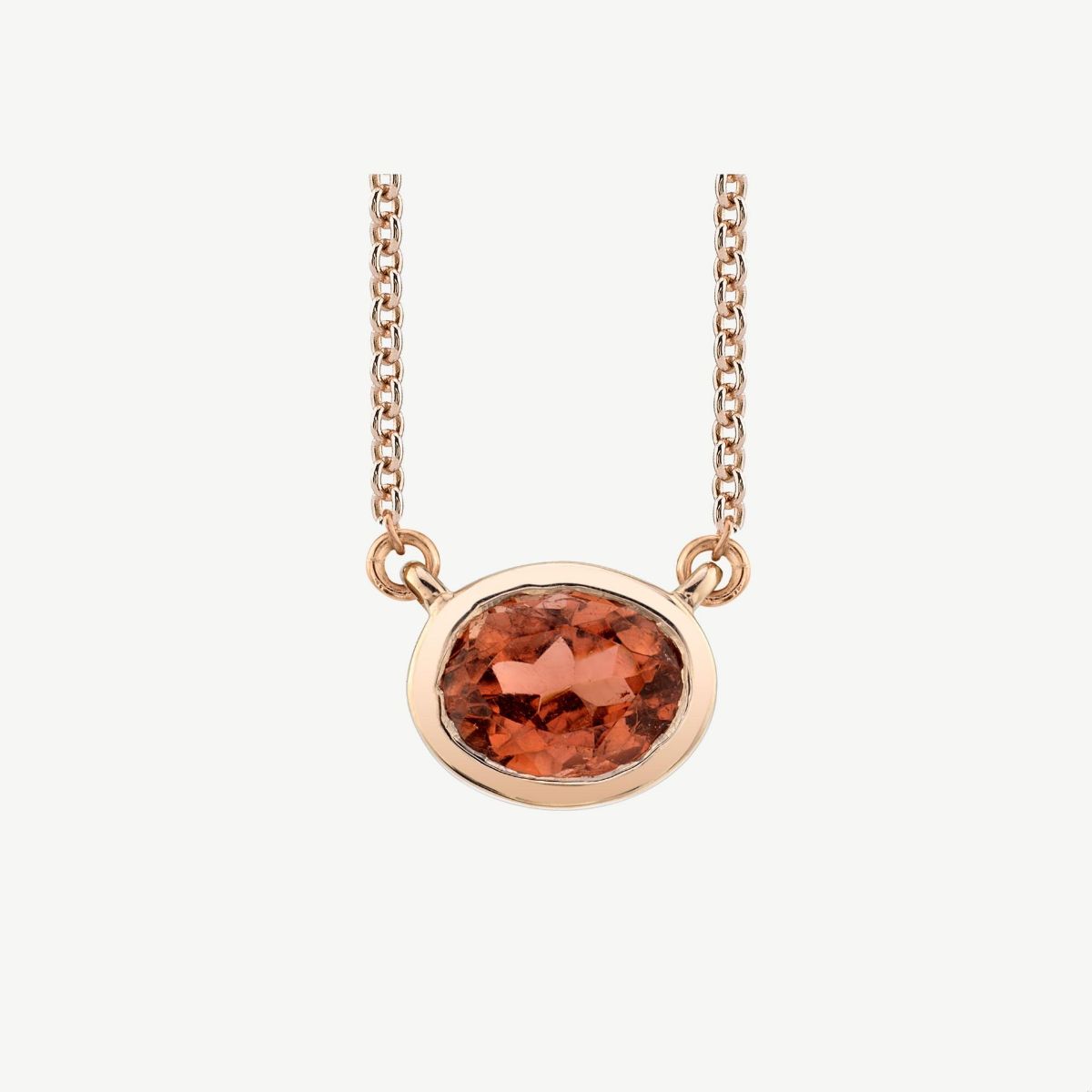 Picture of 14K Rose Gold Stationary Bezel Set Oval Golden Tourmaline Necklace