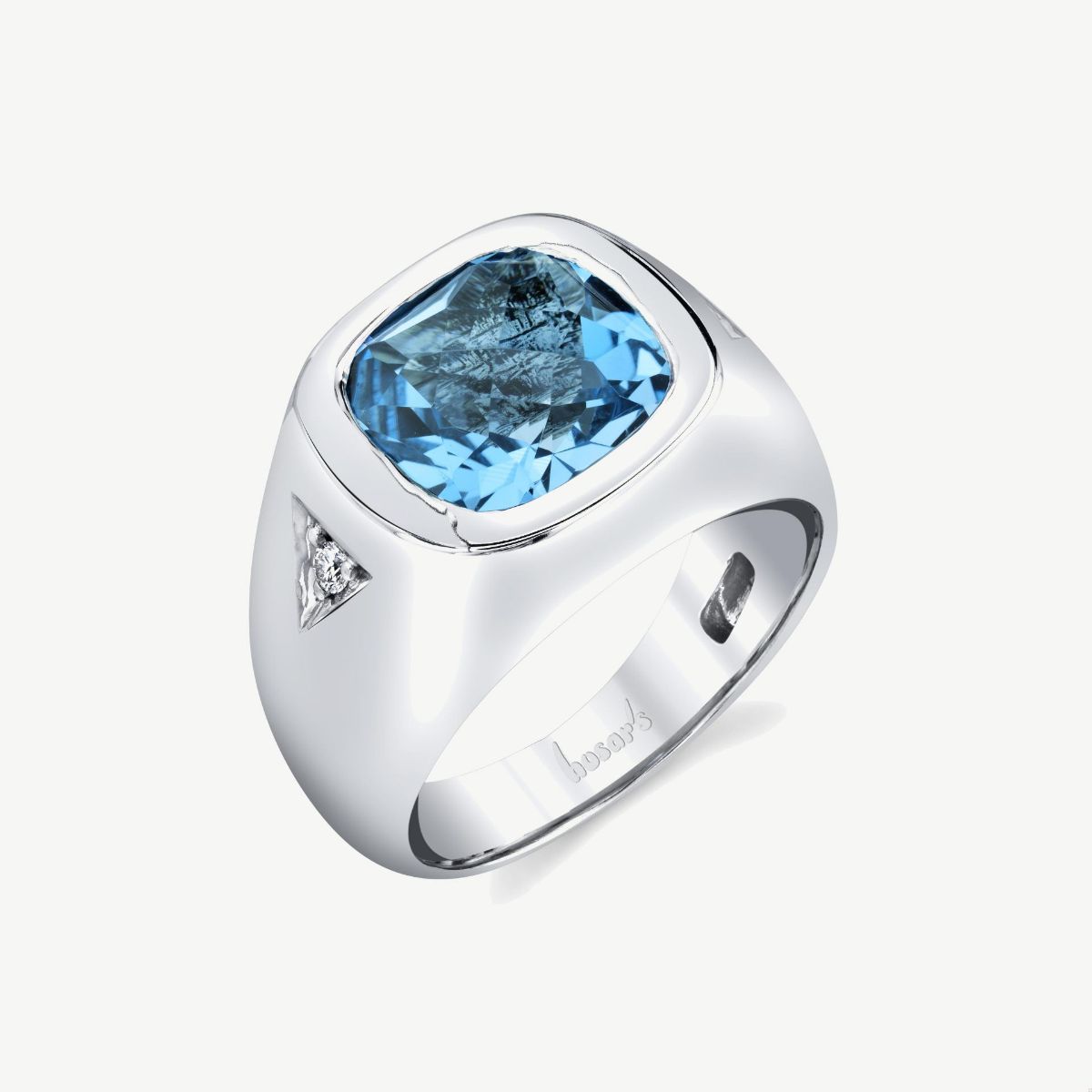 Picture of 14K White Gold Cushion-Cut Blue Topaz Signet Ring