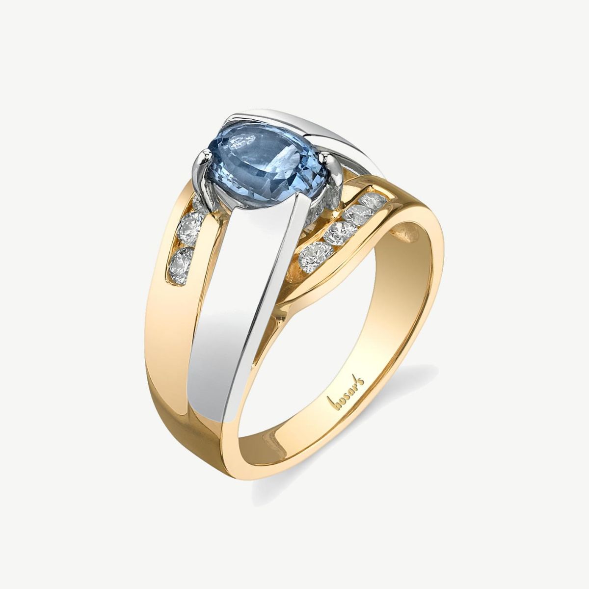 Picture of 14K Gold  Aquamarine Bypass Ring with Oval Center and Channel Set Rounds