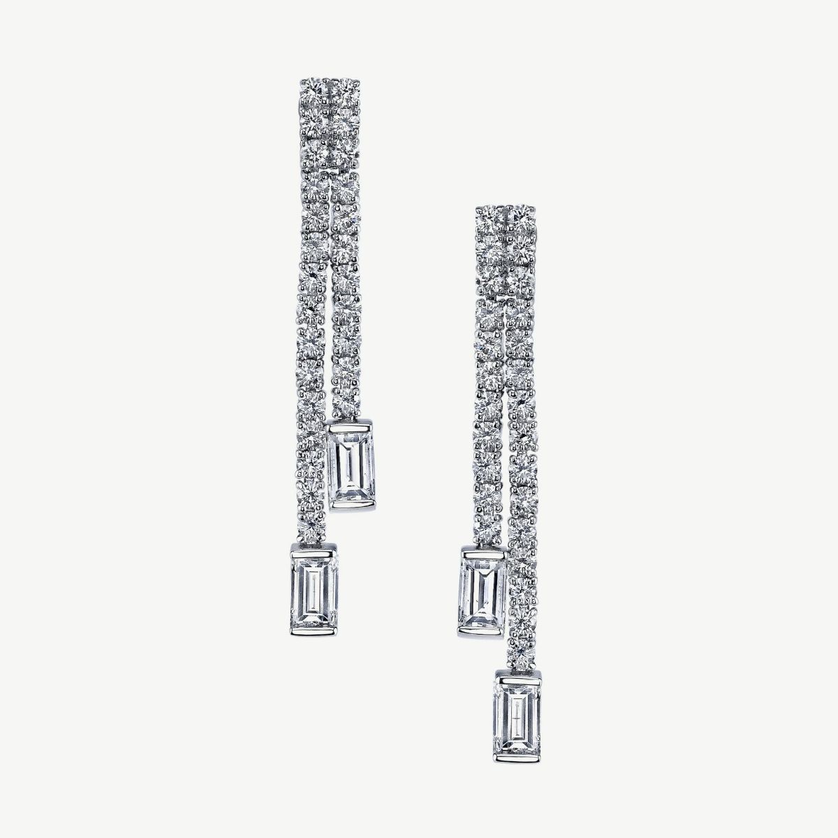 Picture of 14K Gold Diamond Stick Earrings with Channel Set Baguette and Round Diamonds