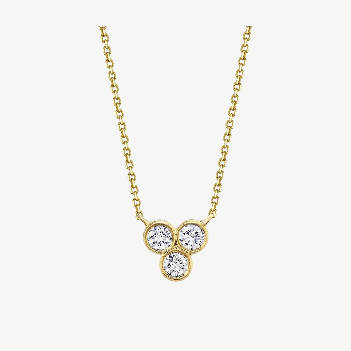 Picture of 14K Gold Three-Stone Diamond Necklace with Bezel Set Rounds