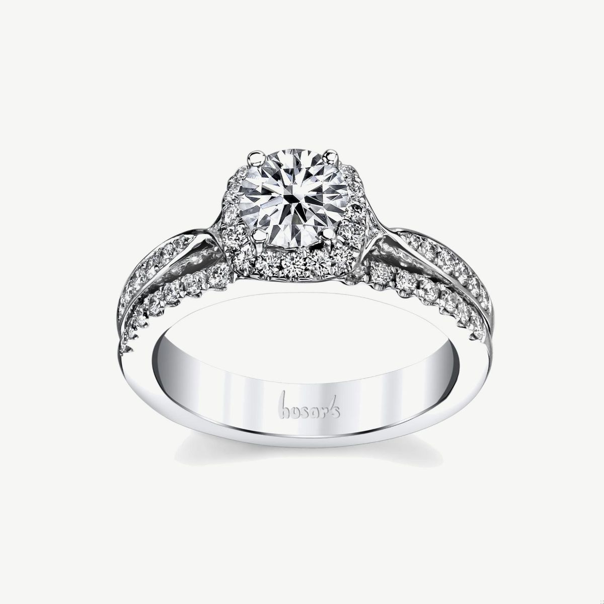 Picture of 14K White Gold Halo Cushion Shape Diamond Ring with Pinch Shank