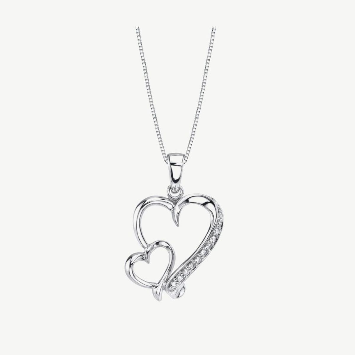 Picture of 14K White Gold Double Heart Pendant with Ideal Cut Diamonds