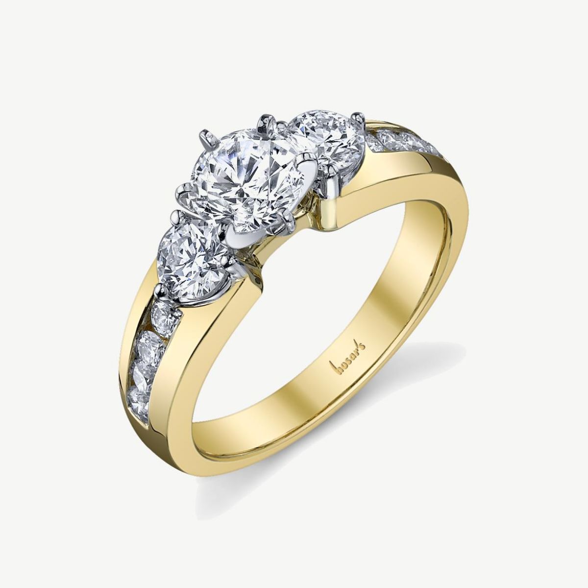 Picture of 14K Yellow Gold Three-Stone Diamond Engagement Ring with Channel-Set Shoulders