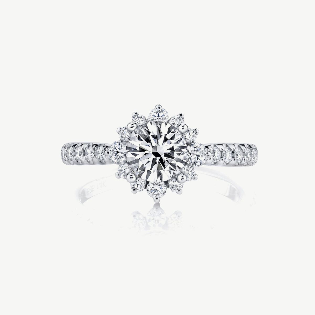 Picture of 14K White Gold Round Halo Diamond Ring with Cathedral Shoulders