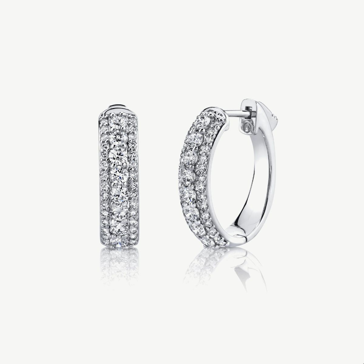 Picture of 14K Gold Diamond Hoop Earrings with Oval Shape and Three Row Prong Set Diamonds