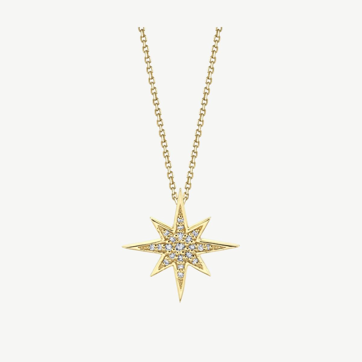 Picture of 14K Gold North Star Pendant with Prong Set Rounds