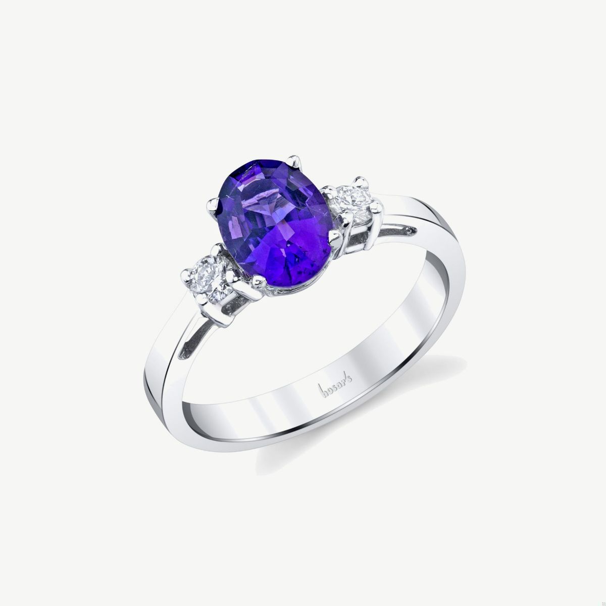 Picture of Amethyst Three Stone Ring with Oval Head and Narrow Shank