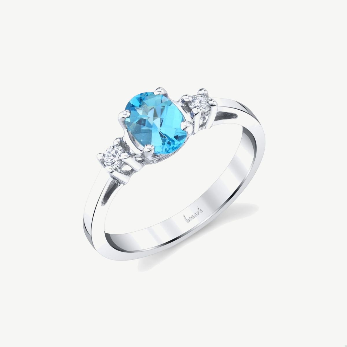 Picture of 14K Gold Blue Topaz Three Stone Ring with Oval Cast Head and Flat Shoulders