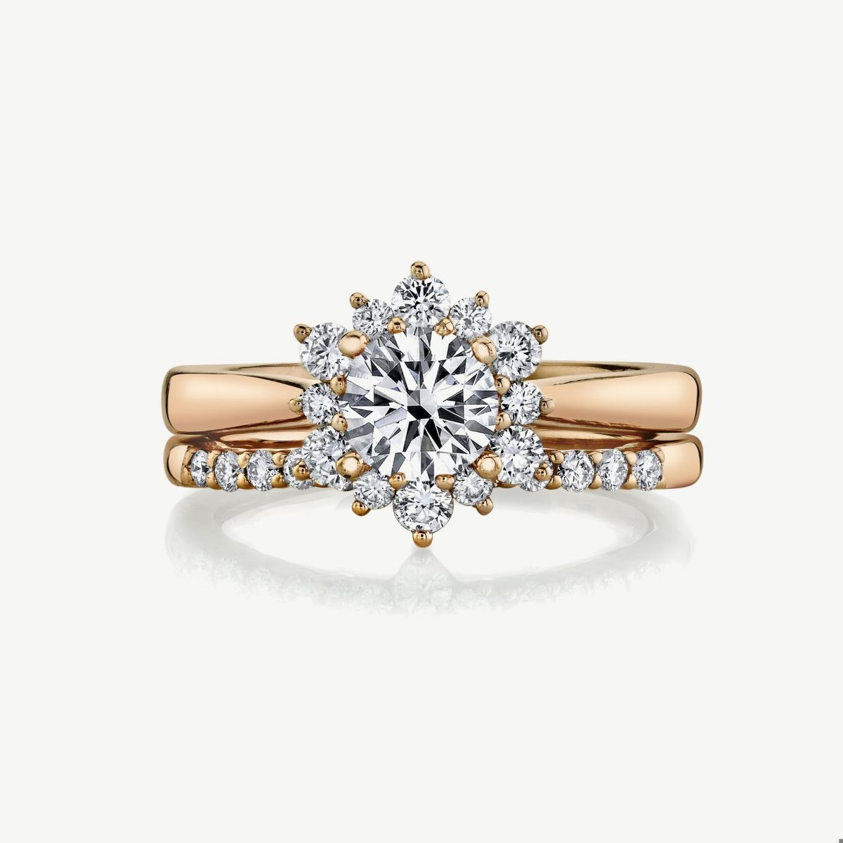 Picture of 14K Rose Gold Round Halo Diamond Ring with Pinch Shank