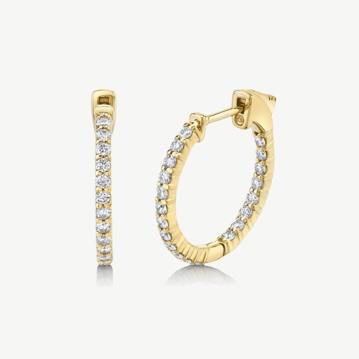 Picture of 14K Gold Inside Outside Diamond Hoop Earrings with Shared Prongs