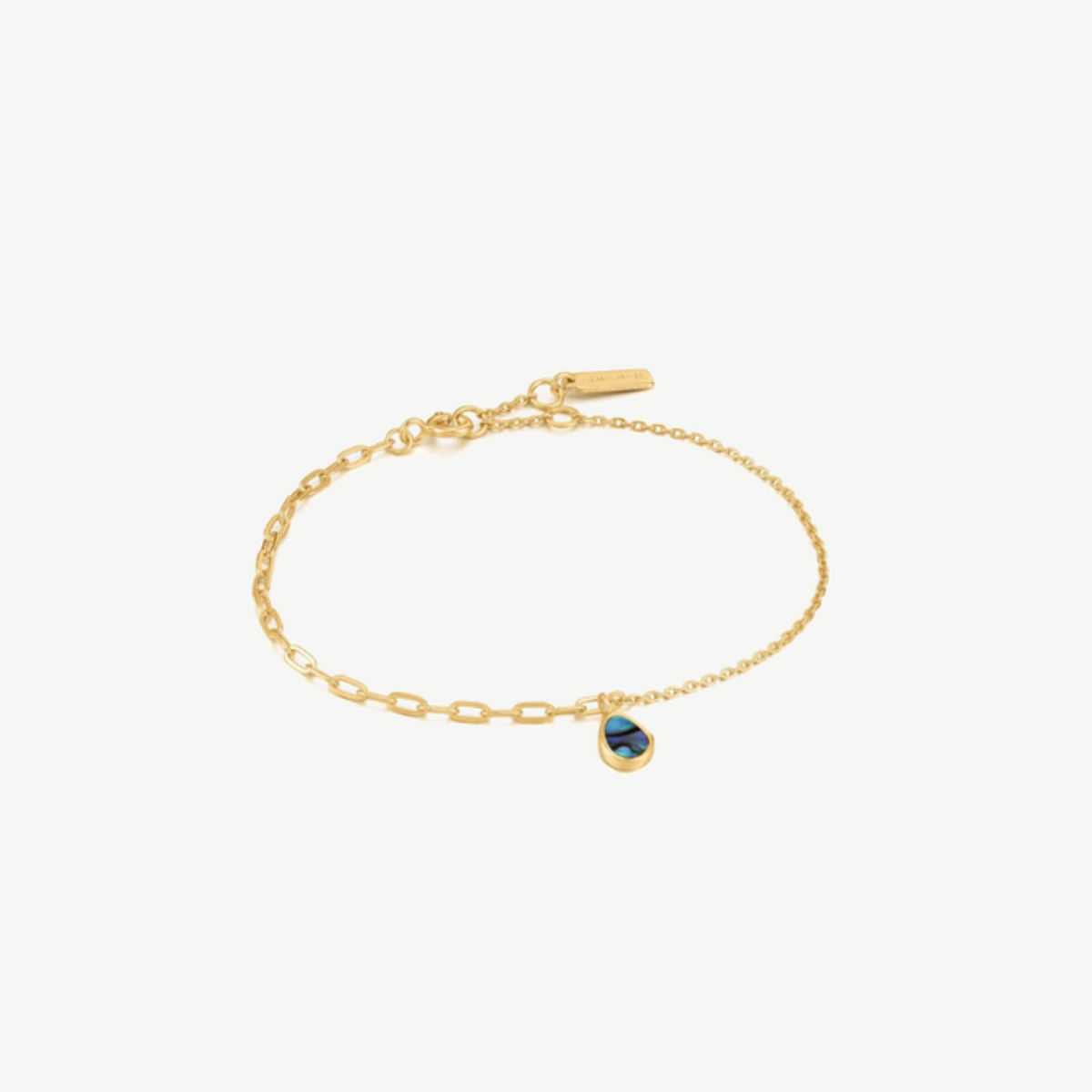 Picture of 14K Yellow Gold Plated Sterling Silver Paperclip and Curb Link Single Golden Tidal Abalone Bracelet