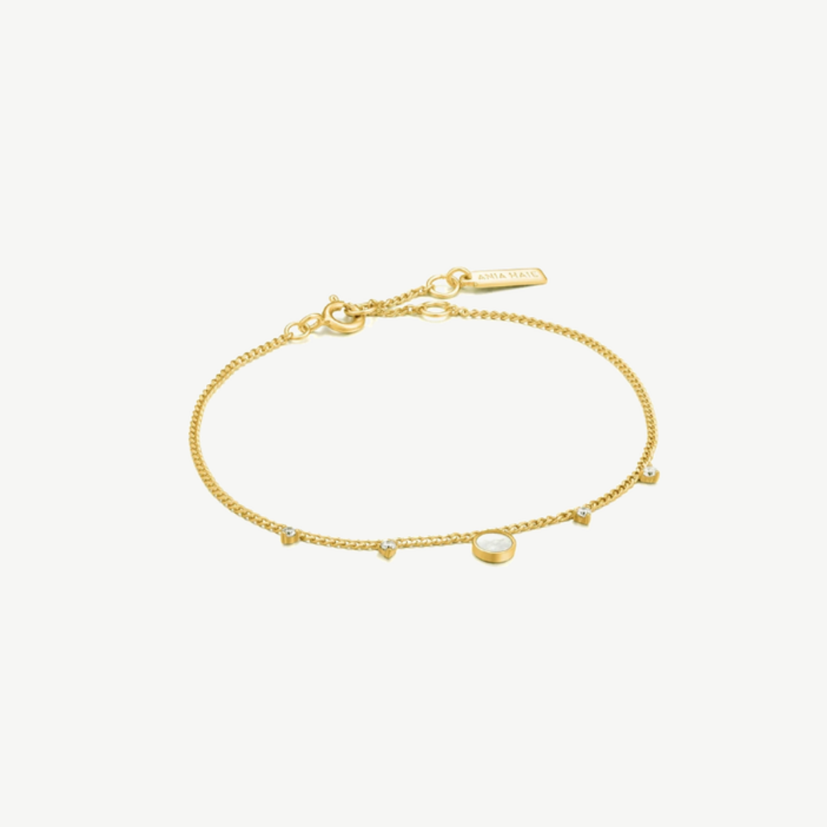 Picture of 14K Yellow Gold Plated Sterling Silver Delicate Pearl Drop Disc Bracelet