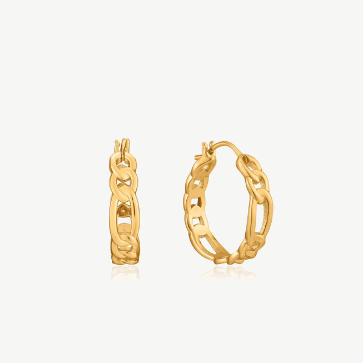 Picture of 14K Yellow Gold Plated Sterling Silver Figaro Chain Hoop Earrings