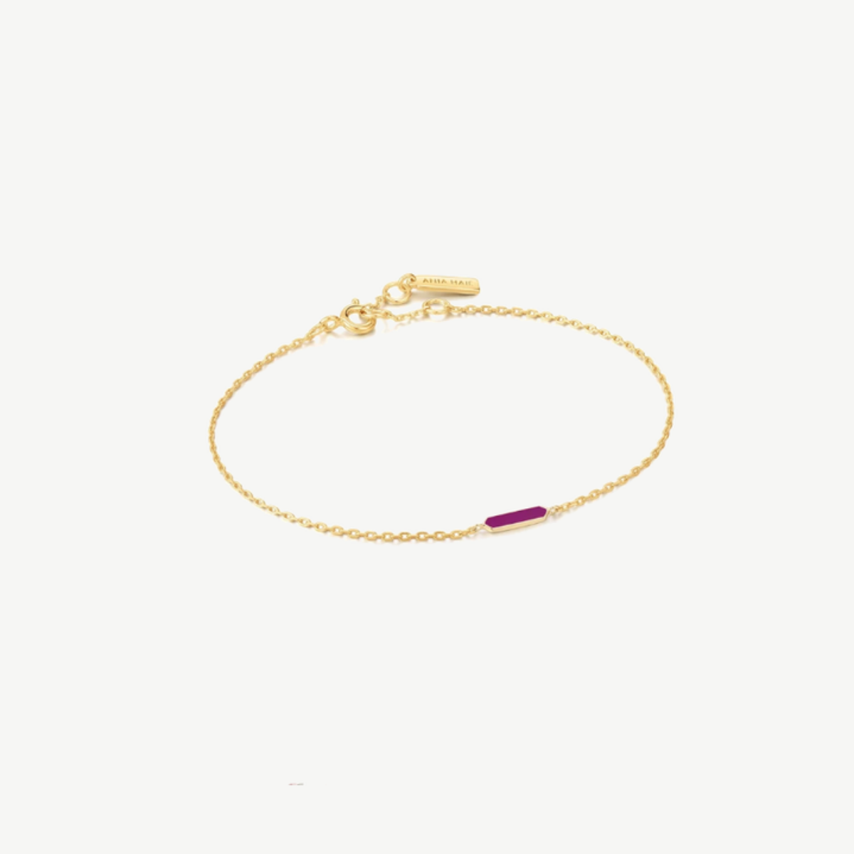 Picture of 14K Yellow Gold Plated Sterling Silver Cranberry Red Enamel Bar Bracelet