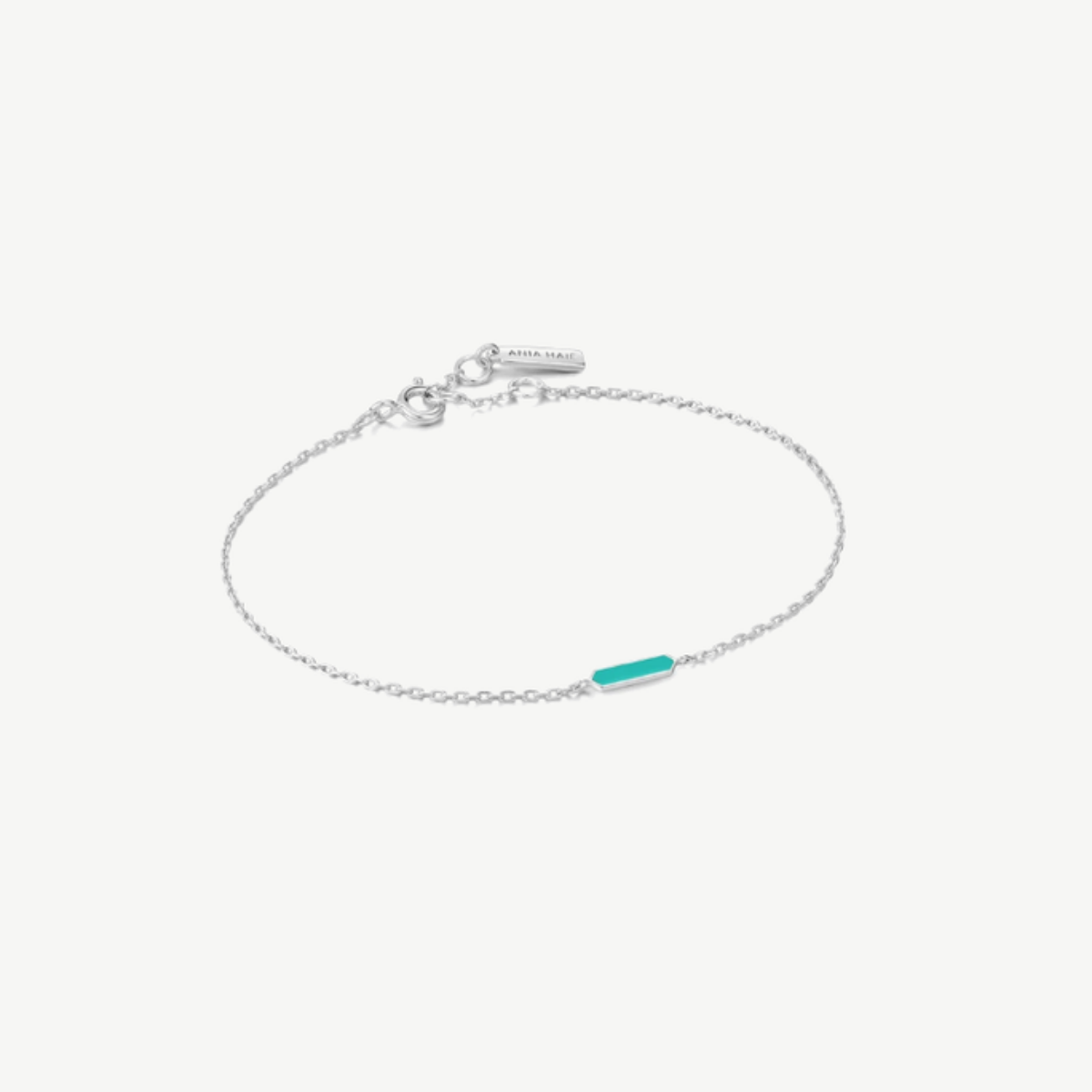 Picture of Rhodium Plated Sterling Silver Teal Blue Enamel Bar Bracelet