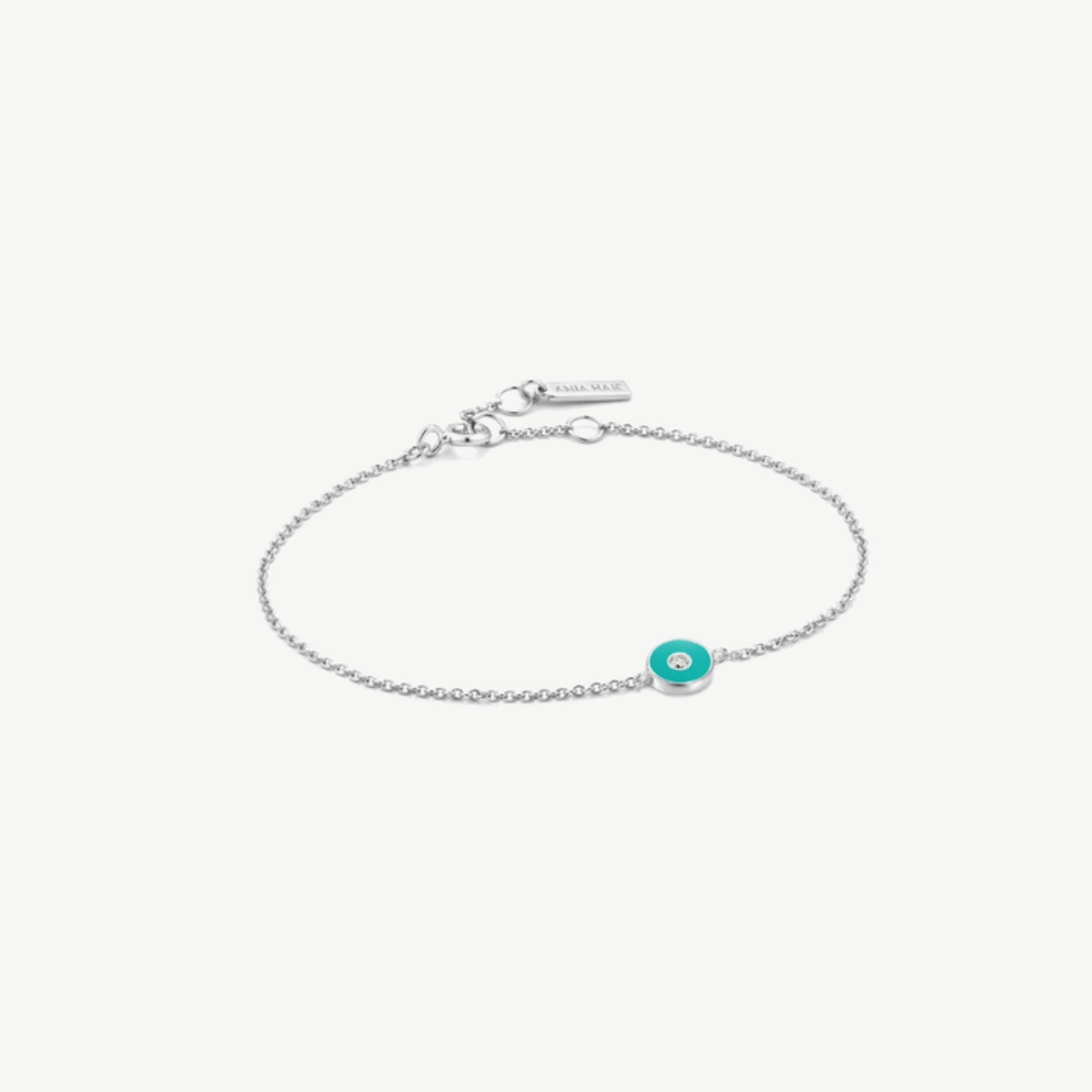 Picture of Teal Enamel Disc Silver Bracelet with Cubic Zirconia