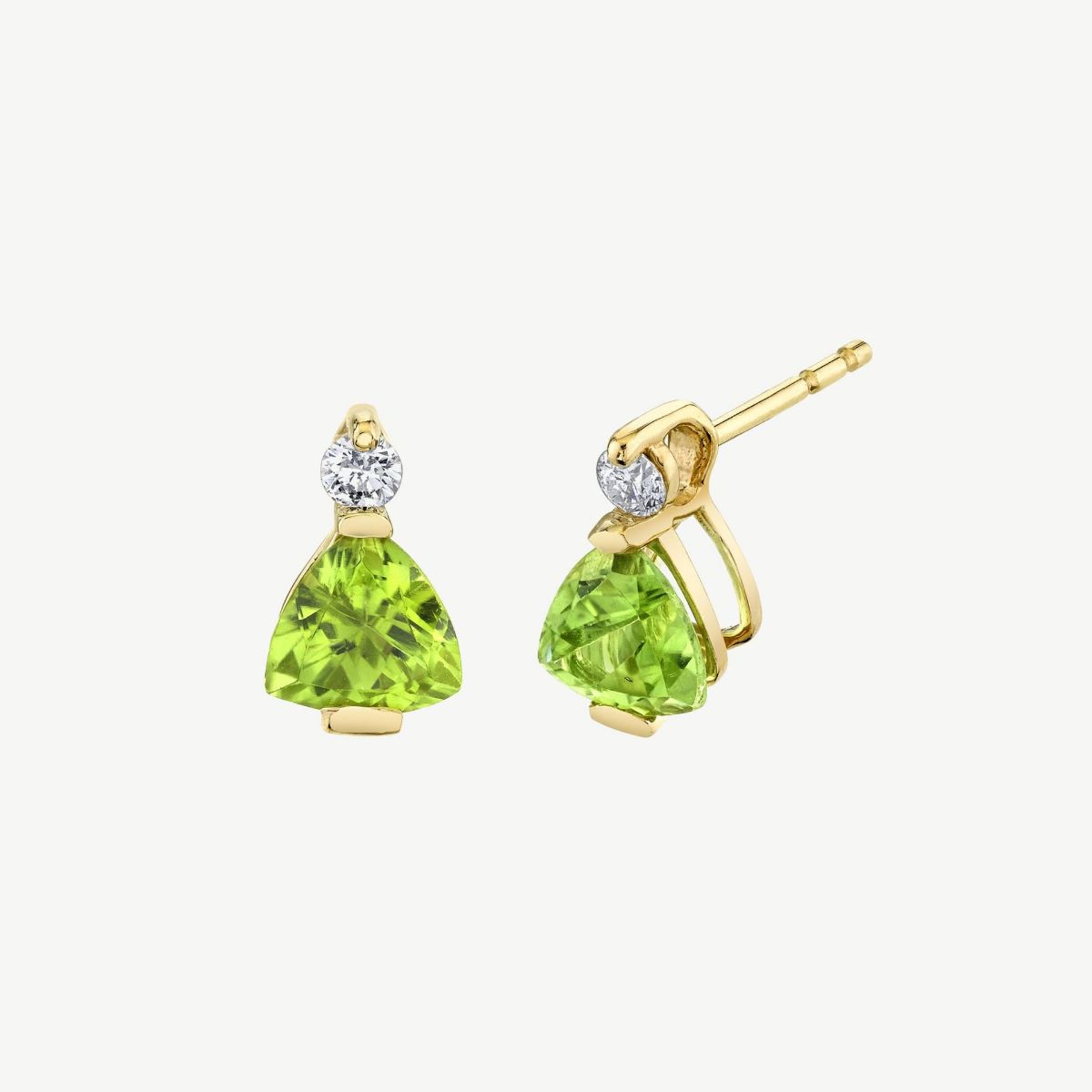 Picture of 14K Gold Peridot Trillion Earrings with Bar Set Design and Hidden Bale