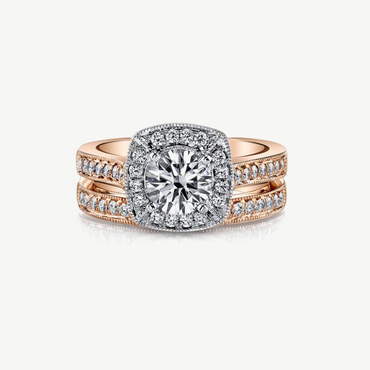 Picture of 14K Gold Halo Cushion Shape Diamond Ring with Milgrain Detail